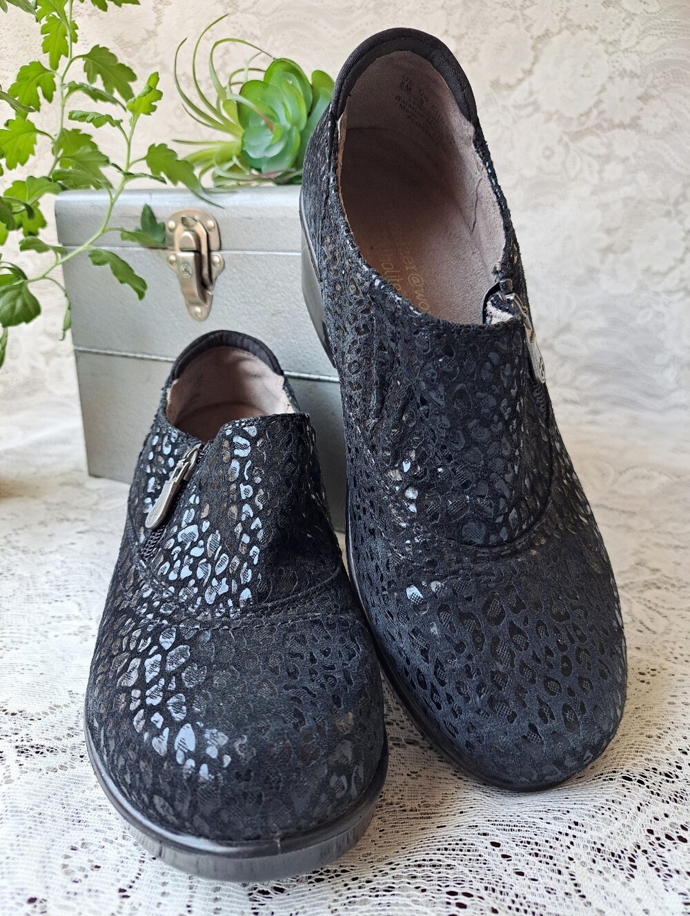 Naturalizer @Work Black Cheetah Ortholite Shoe sz 8 M Florence Leather Clog EUC